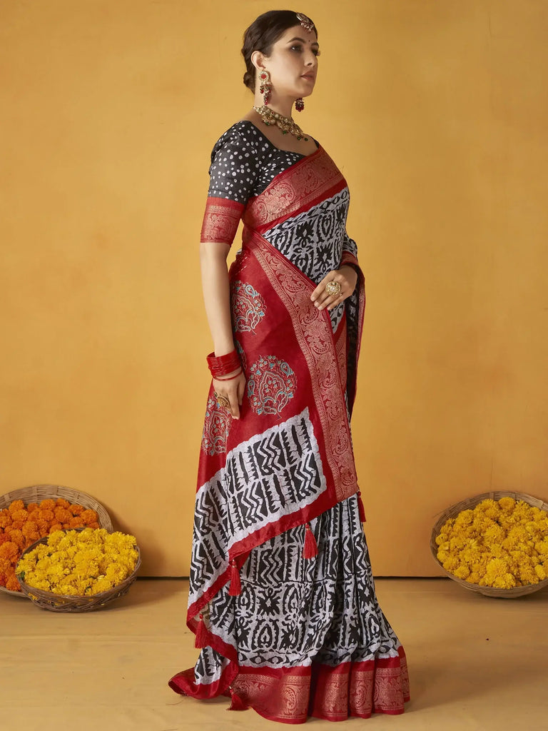 Amazing Multi Color Printed Tussar Silk Casual Wear Saree With Blouse