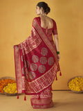 Wonderful Red Printed Tussar Silk Festival Wear Saree With Blouse