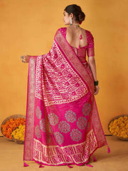 Adorable Rani Pink Printed Tussar Silk Function Wear Saree With Blouse