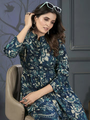 Glamorous Teal Blue Digital Printed Rayon Top Palazzo Co-Ord Set