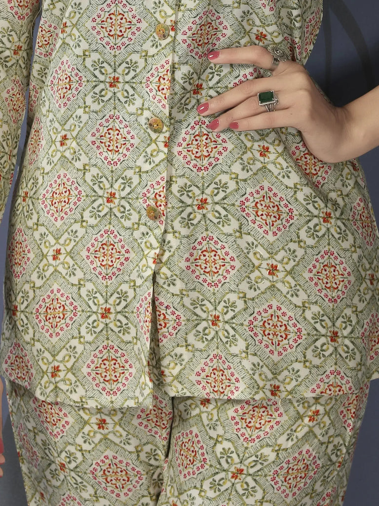 Enchanting Pista Color Digital Printed Rayon Top Palazzo Co-Ord Set