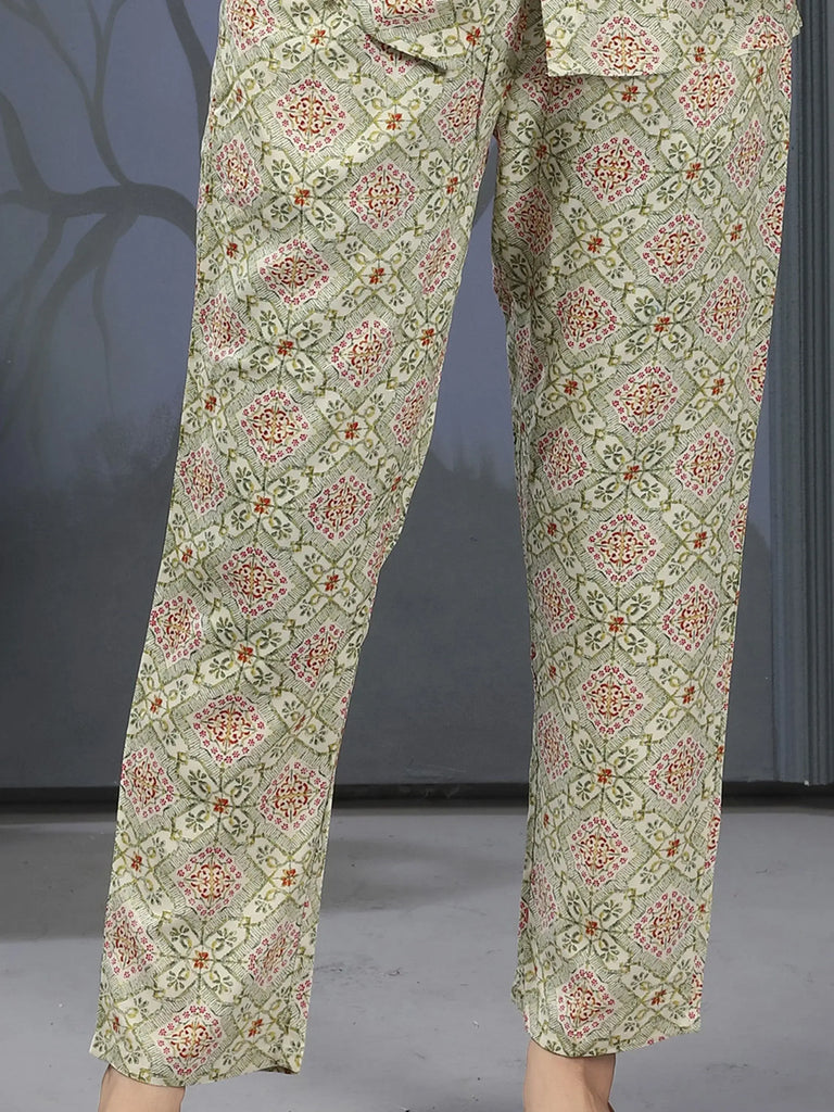 Enchanting Pista Color Digital Printed Rayon Top Palazzo Co-Ord Set