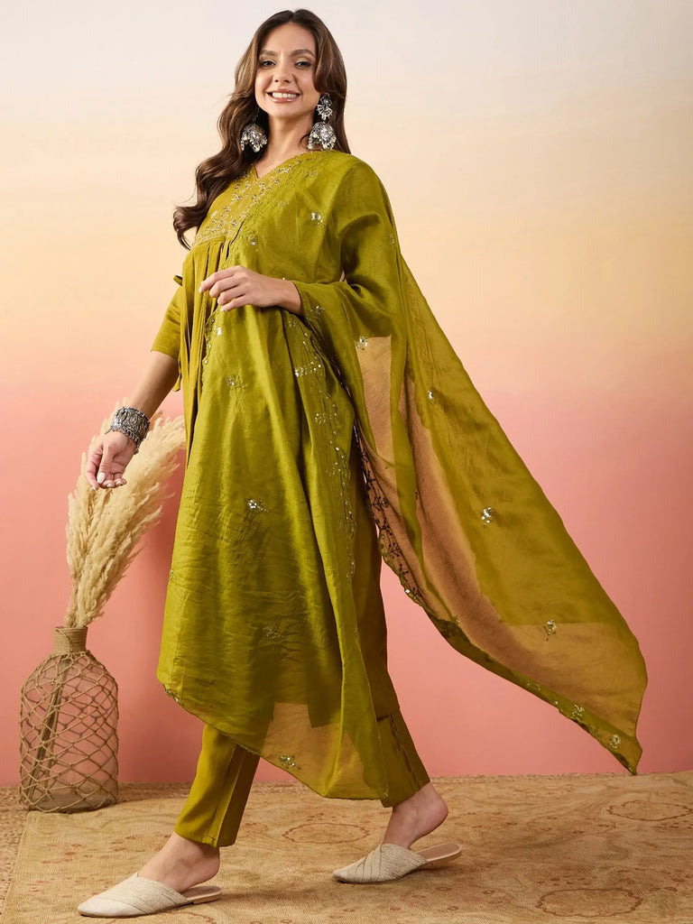 Awesome Mustard Color Embroidered Silk Haldi Wear Pant Suit