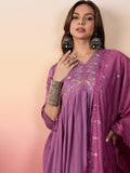 Fantastic Purple Embroidered Silk Event Wear Pant Suit With Dupatta