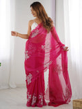 Mesmerizing Pink Embroidered Organza Festival Wear Saree With Blouse