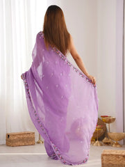 Lovable Purple Embroidered Silk Trendy Saree With Blouse