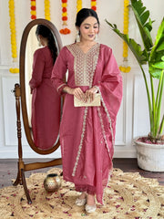 Beautiful Burgundy Sequins Viscose Traditional Pant Suit With Dupatta