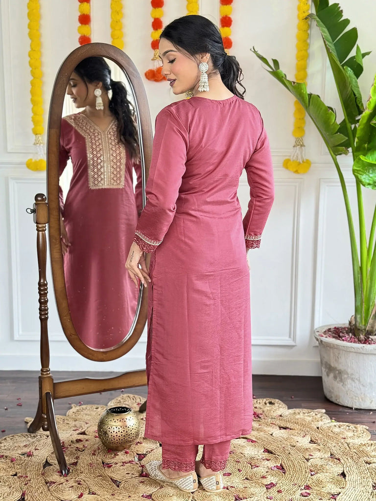 Beautiful Burgundy Sequins Viscose Traditional Pant Suit With Dupatta