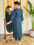 Stunning Teal Blue Embroidered Viscose Festival Wear Pant Suit