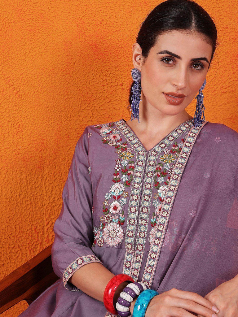 Tantalizing Purple Embroidered Silk Designer Palazzo Suit With Dupatta
