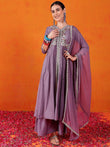 Tantalizing Purple Embroidered Silk Designer Palazzo Suit With Dupatta
