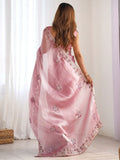 Bewitching Pink Embroidered Organza Festival Wear Saree With Blouse