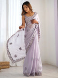 Attractive Lavender Embroidered Organza Event Wear Saree With Blouse