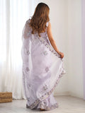 Attractive Lavender Embroidered Organza Event Wear Saree With Blouse