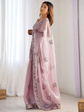 Alluring Mauve Embroidered Organza Party Wear Saree With Blouse
