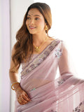 Alluring Mauve Embroidered Organza Party Wear Saree With Blouse