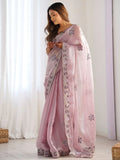 Alluring Mauve Embroidered Organza Party Wear Saree With Blouse
