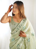 Magnetic Pista Green Embroidered Organza Event Wear Saree