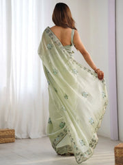 Magnetic Pista Green Embroidered Organza Event Wear Saree