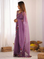 Stunning Purple Embroidered Georgette Festival Wear Saree