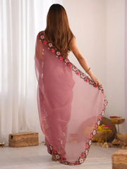 Captivating Dusty Pink Embroidered Georgette Event Wear Saree