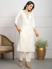 Beautiful Off-White Printed Viscose Traditional Pant Suit With Dupatta