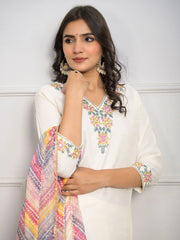Beautiful Off-White Printed Viscose Traditional Pant Suit With Dupatta