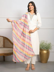 Beautiful Off-White Printed Viscose Traditional Pant Suit With Dupatta