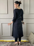 Gorgeous Black Embroidered Rayon Traditional Pant Suit With Dupatta