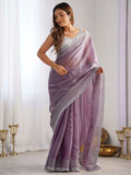 Alluring Lavender Swarovski Work Organza Event Wear Saree With Blouse