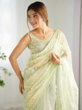 Adorable Pista Green Sequins Net Cocktail Party Wear Saree With Blouse