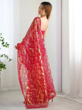 Charming Red Sequins Net Cocktail Party Wear Saree With Blouse