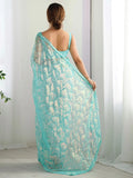 Fascinating Sky-Blue Sequins Net Reception Wear Saree With Blouse