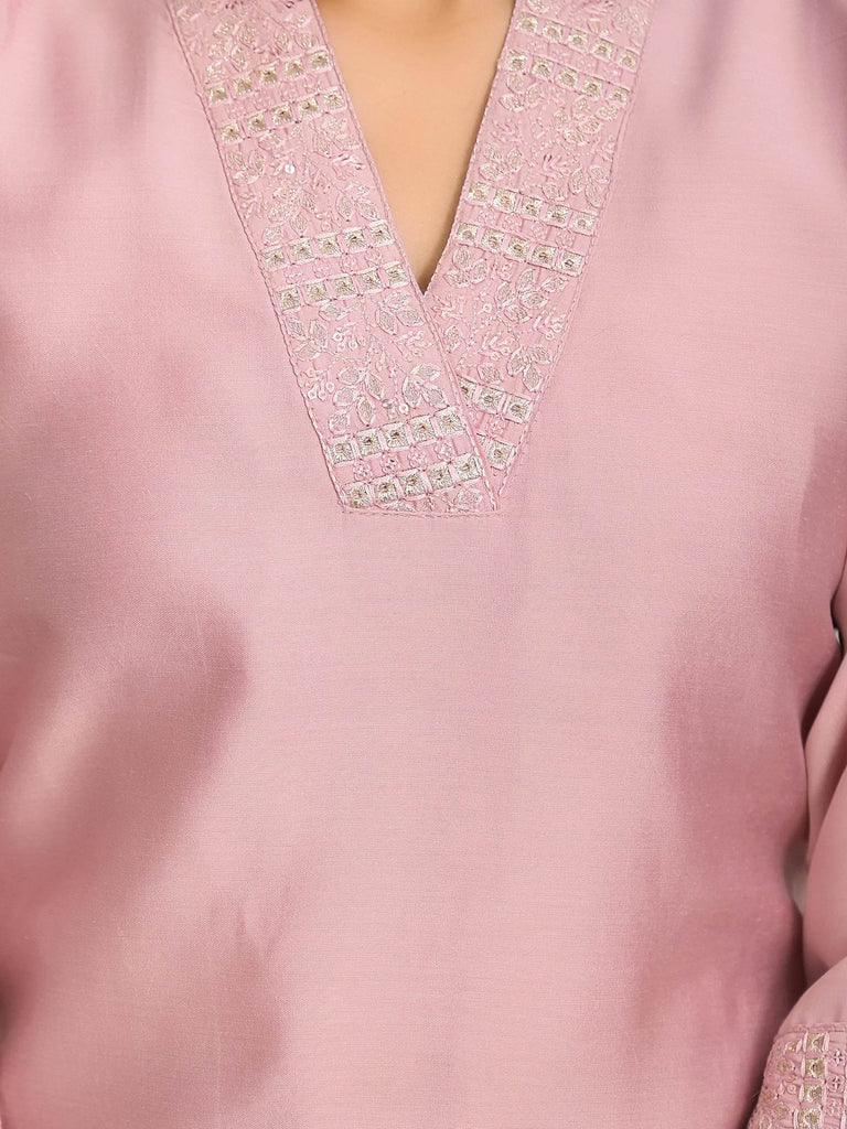 Marvelous Pink Embroidered Viscose Festival Wear Pant Suit With Dupatta