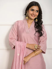 Marvelous Pink Embroidered Viscose Festival Wear Pant Suit With Dupatta
