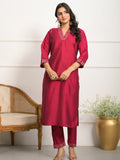 Beautiful Red Embroidered Viscose Traditional Pant Suit With Dupatta