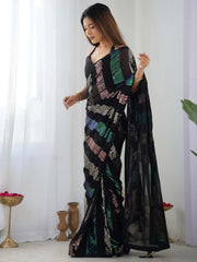 Wonderful Black Sequins Georgette Party Wear Saree With Blouse