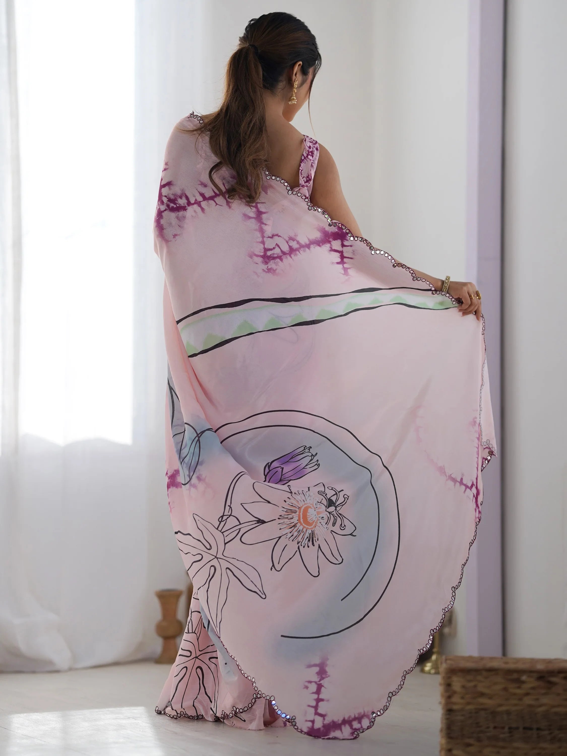 Wonderful Pink Digital Printed Chinon Office Wear Saree With Blouse