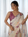 Fabulous Peach Digital Printed Chinon Event Wear Saree With Blouse