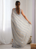 Enchanting Grey Sequins Georgette Reception Wear Saree With Blouse