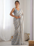 Enchanting Grey Sequins Georgette Reception Wear Saree With Blouse