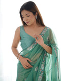 Spectacular Sea Green Sequins Net Event Wear Saree With Blouse