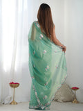 Spectacular Sea Green Sequins Net Event Wear Saree With Blouse