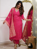 Tantalizing Rani Pink Embroidered Viscose Festival Wear Pant Suit