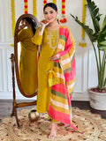 Awesome Mustard Yellow Embroidered Viscose Festival Wear Pant Suit