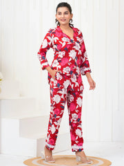 Astonishing Red Floral Printed Rayon Casual Wear Co-Ord Set