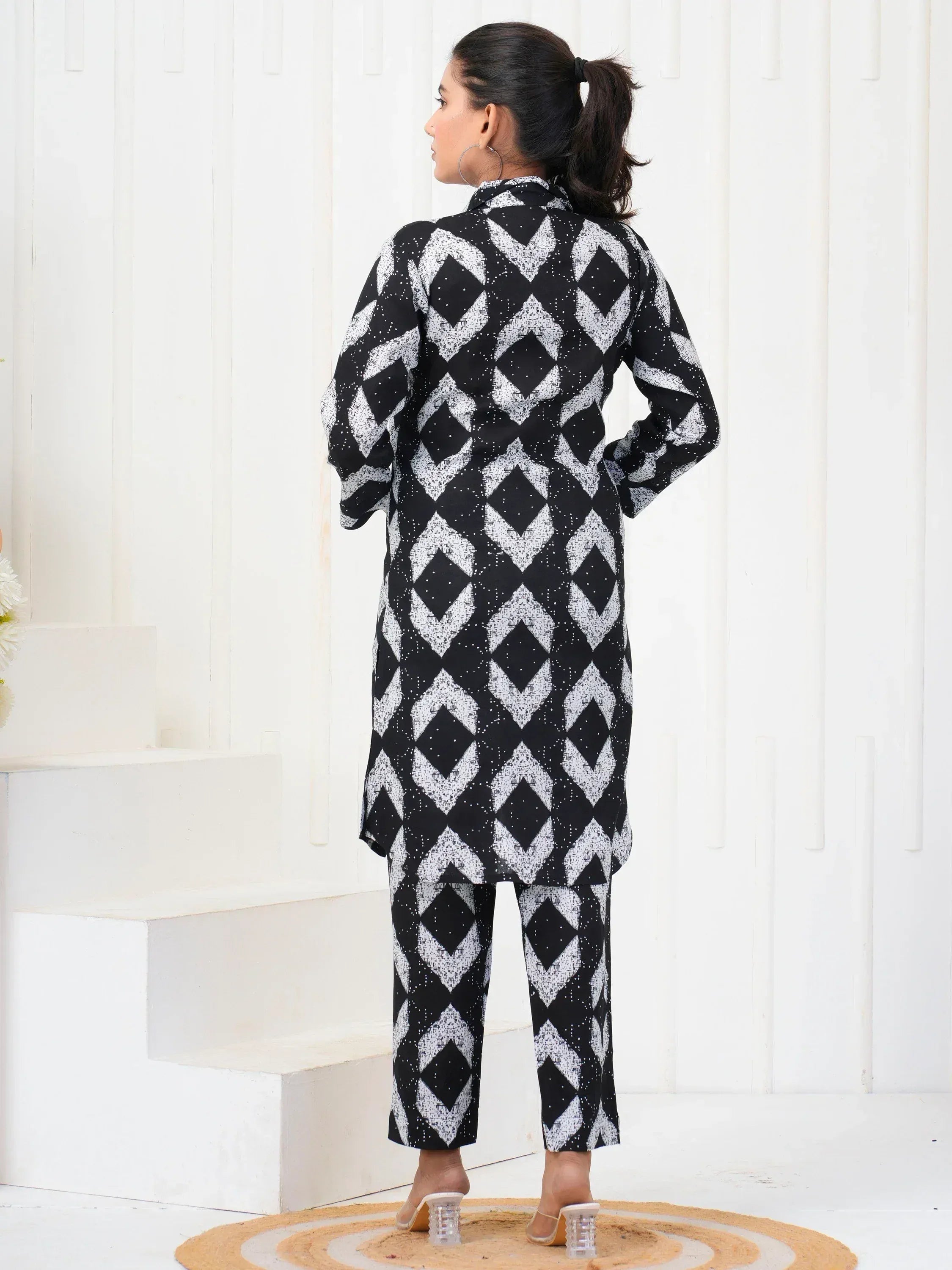Black and white diamond print salwar kameez set, stylish ethnic wear for women