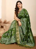 Precious Olive Green Zari Weaving Silk Mehendi Wear Saree With Blouse