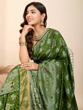 Precious Olive Green Zari Weaving Silk Mehendi Wear Saree With Blouse