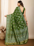 Precious Olive Green Zari Weaving Silk Mehendi Wear Saree With Blouse